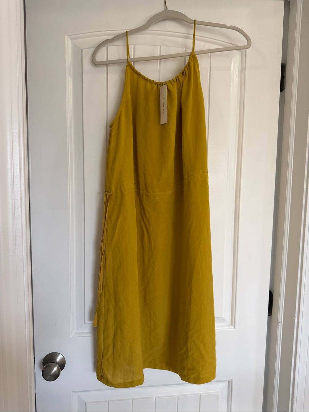 Sophie Rue Mustard Yellow Slip Linen Like Midi Dress